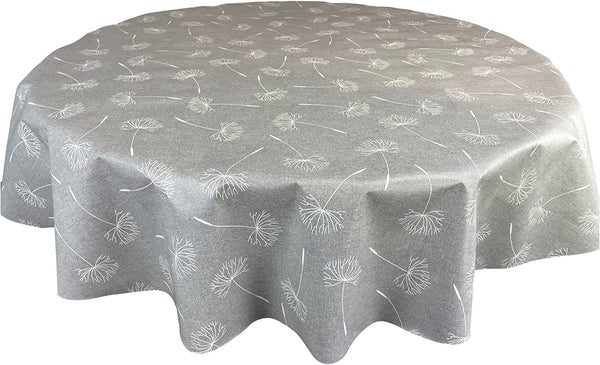 Megan Grey PVC Vinyl Wipe Clean Tablecloth ROUND 100cm Warehouse Clearance