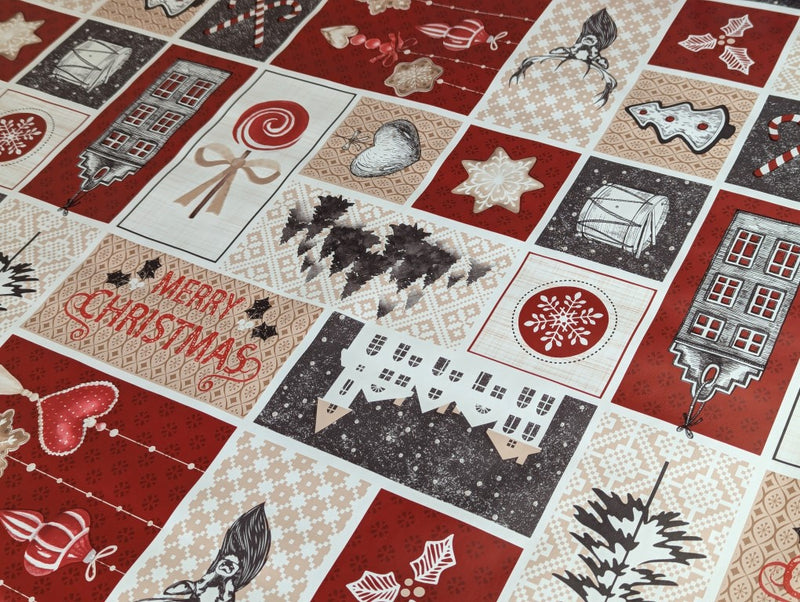 Nordic Christmas Red Vinyl Oilcloth Tablecloth