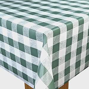 Moss Green Gingham Check vinyl tablecloth ROUND 140cm -Warehouse Clearance