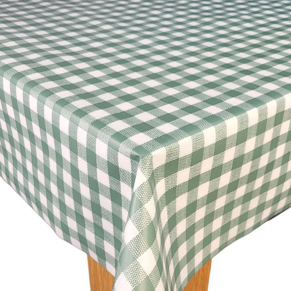 Moss Green Gingham with PARASOL Hole PVC Vinyl Wipe Clean Tablecloth  ROUND 138cm  Warehouse Clearance