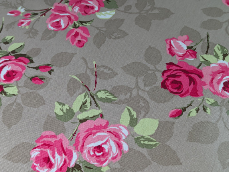 Nancy Taupe Cotton Oilcloth Tablecloth by Clarke and Clarke