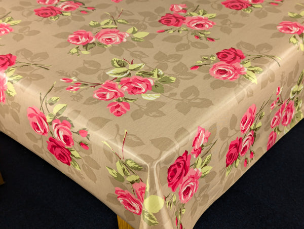 Nancy Taupe Cotton Oilcloth Tablecloth by Clarke and Clarke