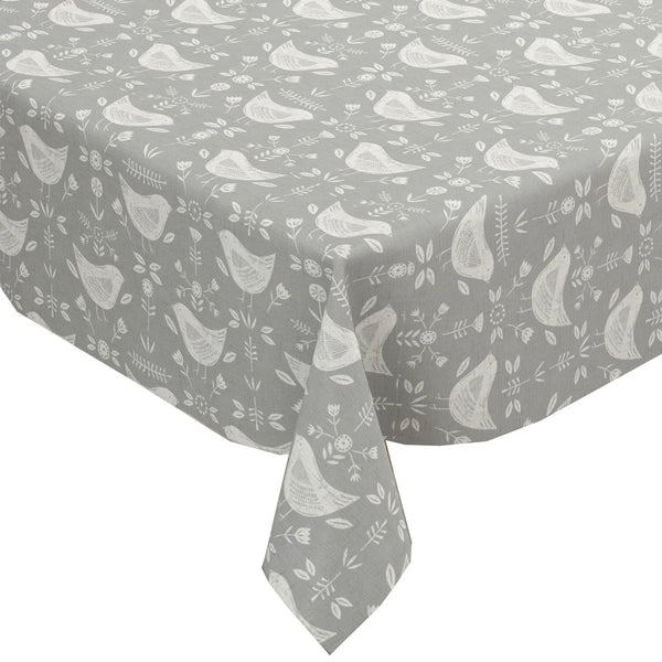 Narvic Grey Scandi Birds Oilcloth Tablecloth 70cm x 132cm - Warehouse Clearance