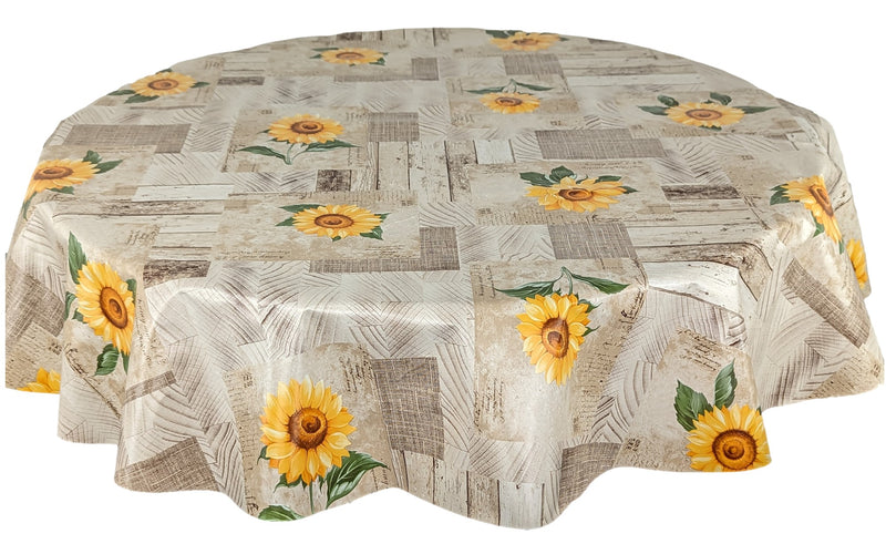 Natural and Yellow Sunflower Patchwork Vinyl Oilcloth Tablecloth