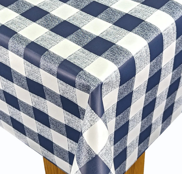 Navy Blue Gingham Vinyl Oilcloth Tablecloth 160cm x 140cm  - Warehouse Clearance