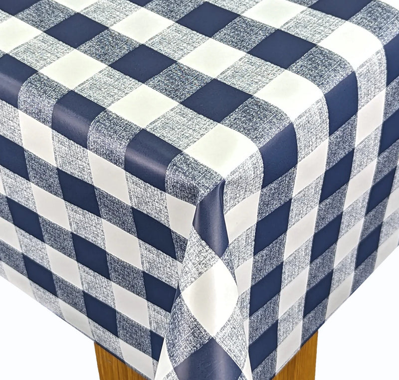 Navy Blue Gingham Check PVC Vinyl Wipe Clean Tablecloth 140cm x 140cm Warehouse Clearance