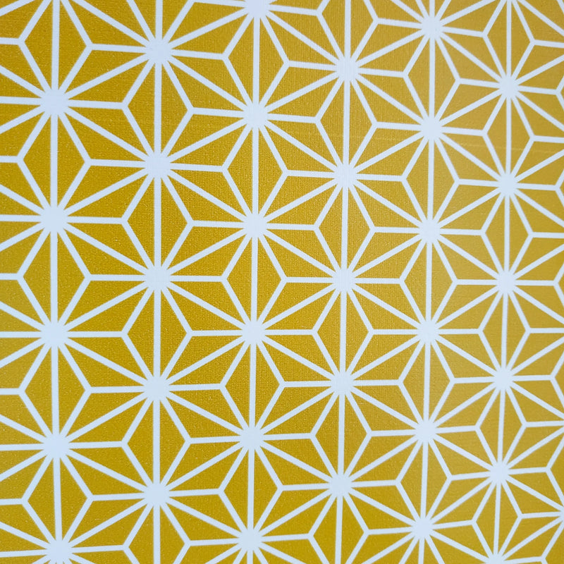 Maisie Ochre Geometric PVC Vinyl Wipe Clean Tablecloth 120cm x 140cm Warehouse Clearance