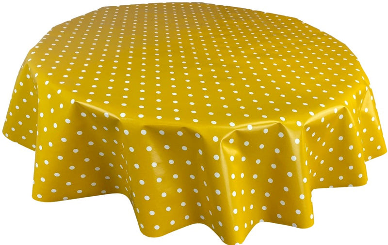 Ochre Polka Dot vinyl tablecloth ROUND 138cm -Warehouse Clearance