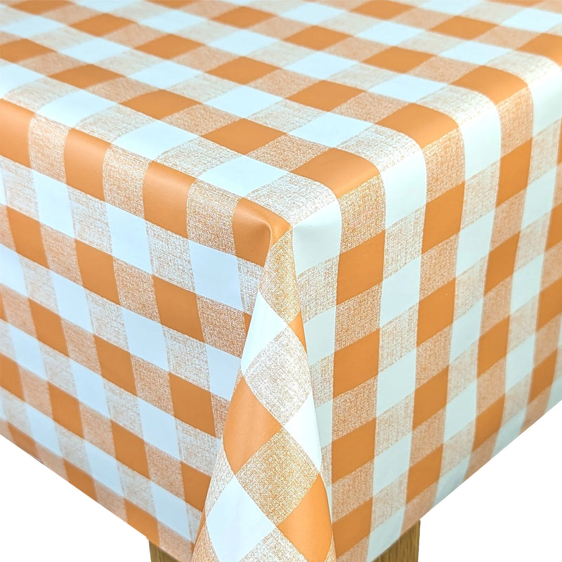 Classic Orange Gingham Check  PVC Vinyl Tablecloth Roll 20 Metres x 140cm Full Roll