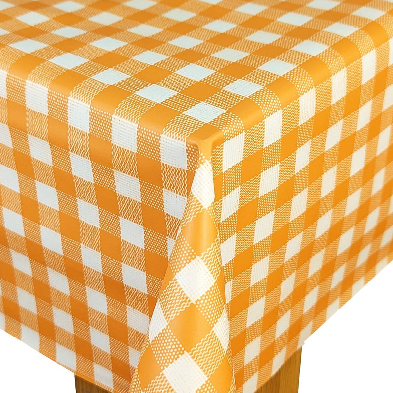 Orange Bistro Gingham Check  PVC Vinyl Tablecloth Roll 20 Metres x 140cm