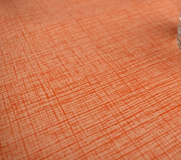 Orange Linen Look PVC Vinyl Wipe Clean Tablecloth ROUND 137cm Warehouse Clearance