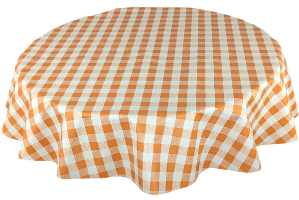 Orange 25mm Gingham Check vinyl tablecloth ROUND 138cm -Warehouse Clearance