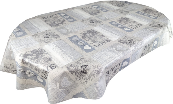 Grey Love Nature vinyl tablecloth OVAL 220cm x 140cm-Warehouse Clearance