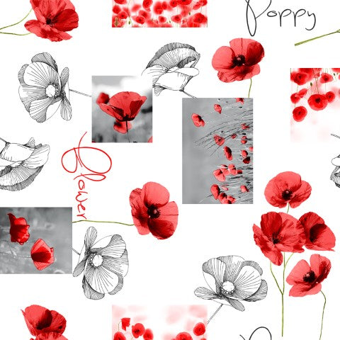 Table Protector Poppy Flowers Red Grey 140cm wide Heat Resistant