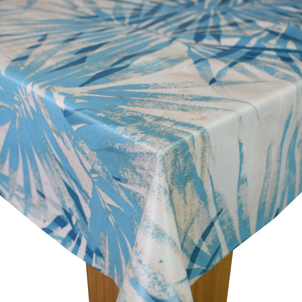 Palm Leaves Blue vinyl tablecloth 130cm x 140cm-Warehouse Clearance