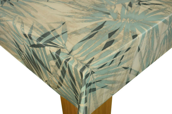 Palm Leaves Duckegg PVC Vinyl Wipe Clean Tablecloth 130cm x 140cm