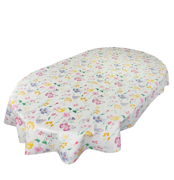 Oval Pastel Spring Butterfly Wipe Clean PVC Vinyl Tablecloth  200cm x 140cm