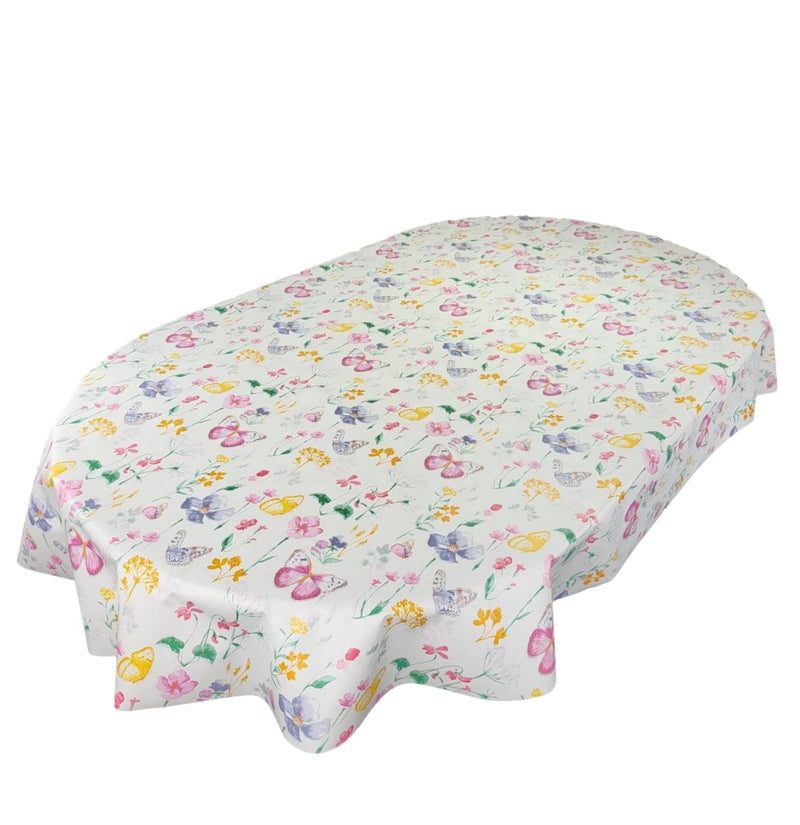 Oval Pastel Spring Butterfly Wipe Clean PVC Vinyl Tablecloth  250cm x 140cm