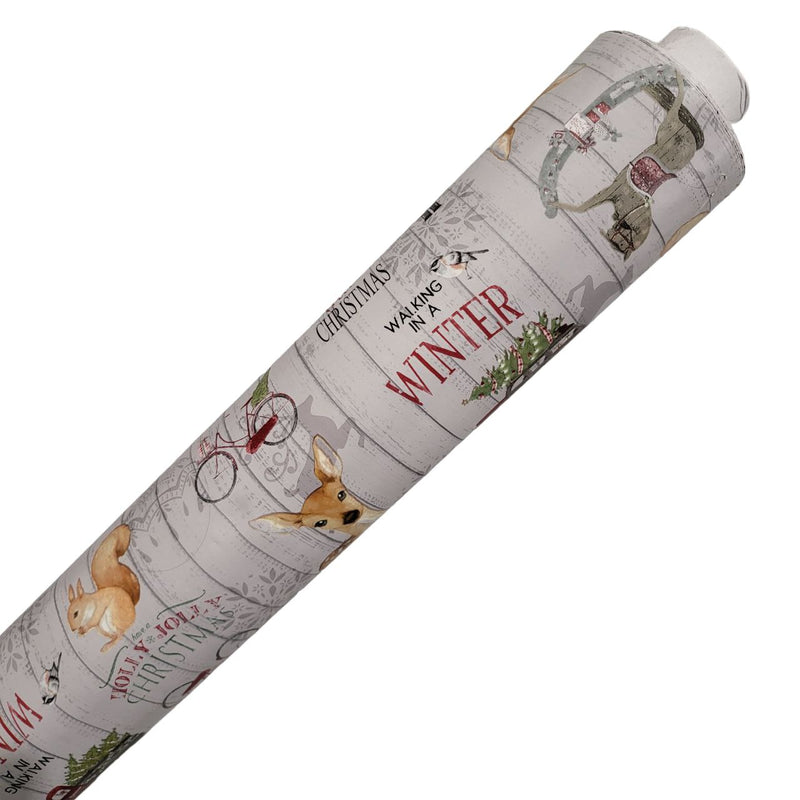 Christmas Holly Jolly Grey Vinyl Tablecloth Roll 20 Metres x 140cm