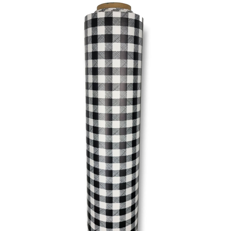 Black Small Gingham Check  PVC Vinyl Tablecloth Roll 20 Metres x 140cm Full Roll