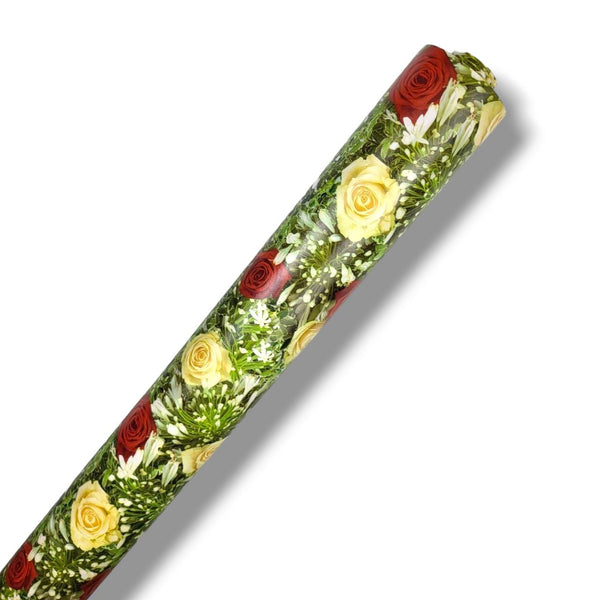 Garden Roses Red and Cream Vinyl Tablecloth Roll 20 Metres x 140cm Full Roll