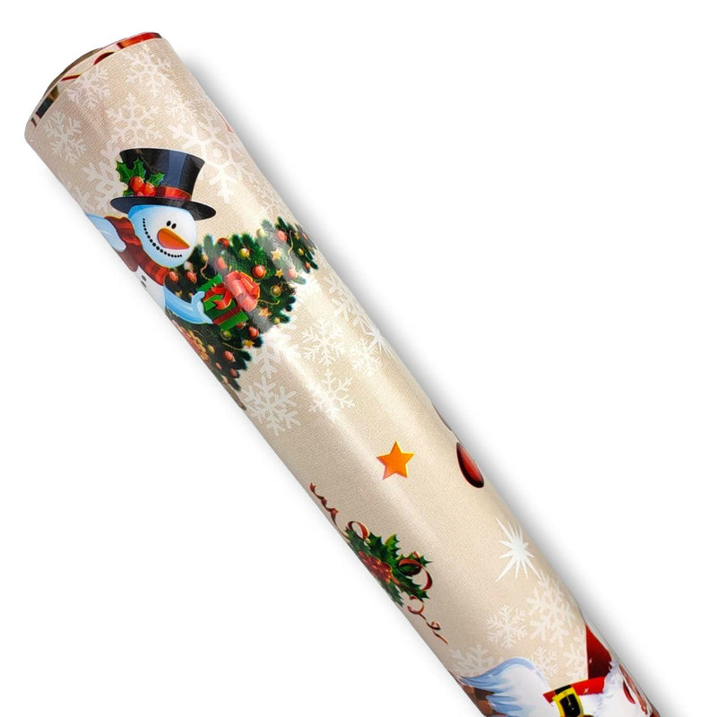 Santa Sleigh on Natural Vinyl Tablecloth Roll 20 Metres x 140cm Full Roll