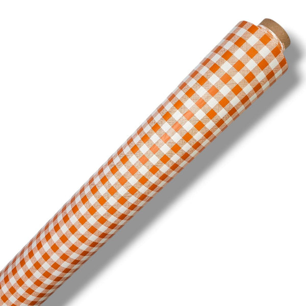 Orange Small Gingham Check  PVC Vinyl Tablecloth Roll 20 Metres x 140cm Full Roll