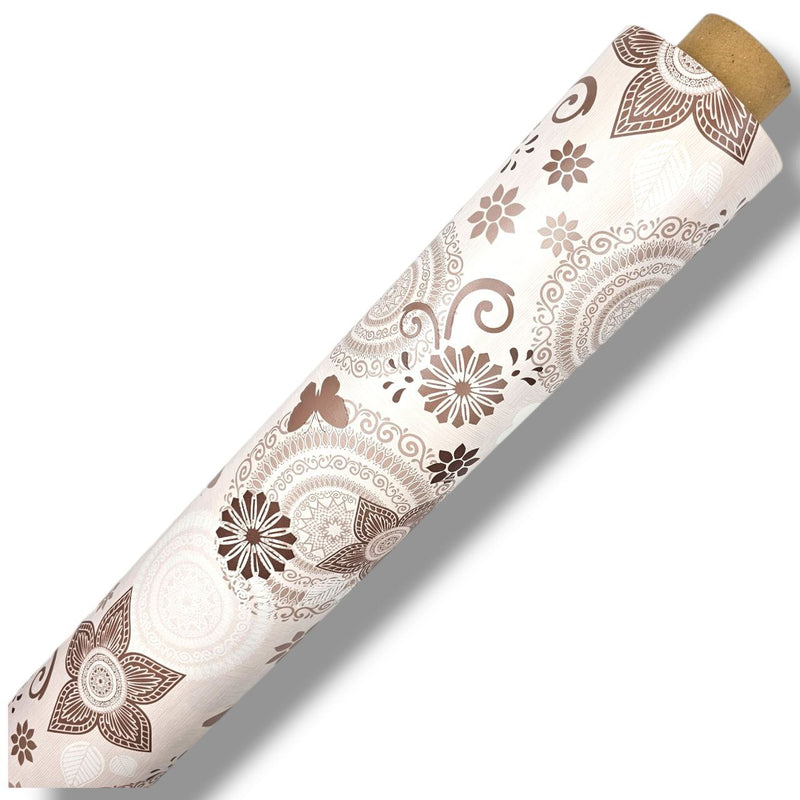 Floral Butterfly Hearts Beige PVC Vinyl Tablecloth 140cm x 20 Metres Roll