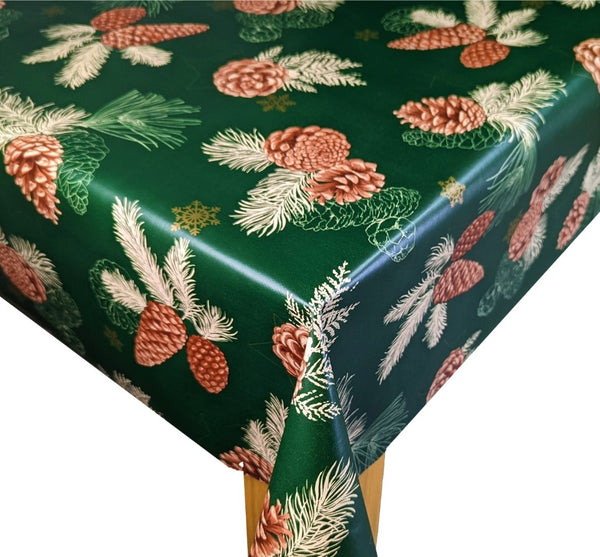 Pine Cones Green vinyl tablecloth ROUND 138cm -Warehouse Clearance