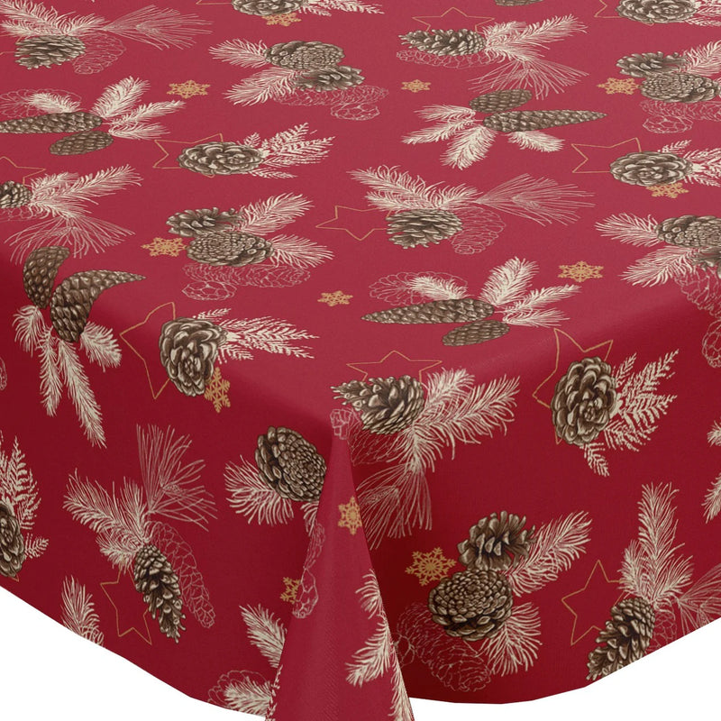 Pine Cones Red PVC Vinyl Wipe Clean Tablecloth 200cm x 140cm Warehouse Clearance