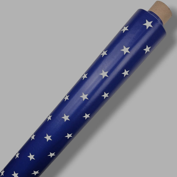 Dark Blue with Large White Stars Vinyl Oilcloth Tablecloth