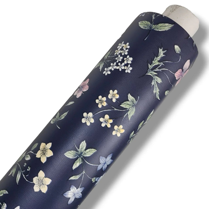 Pretty Flowers on Navy Blue PVC Vinyl Wipe Clean Tablecloth  200cm x 140cm Warehouse Clearance