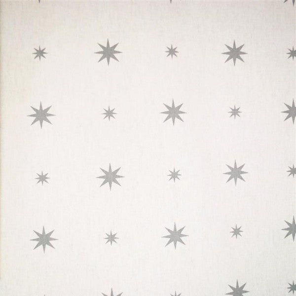 Prestigious Christmas Starlight Stars Silver on White Oilcloth Tablecloth