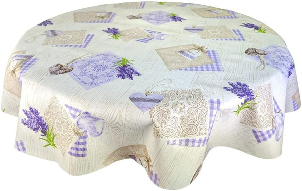 Purple Lavender on Wood PVC Vinyl Wipe Clean Tablecloth Round 138cm Warehouse Clearance