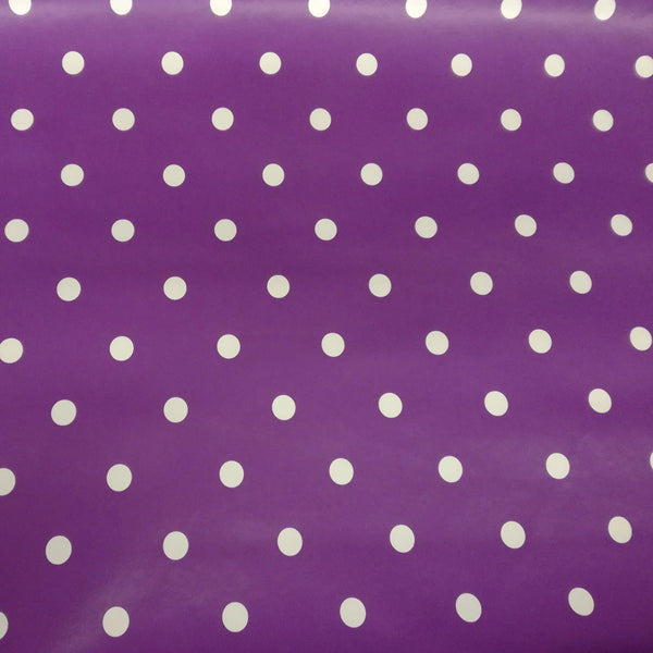 Purple Polka Dot  PVC Vinyl Wipe Clean Tablecloth 120cm x 120cm - Warehouse Clearance