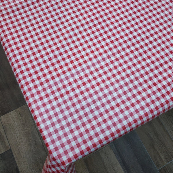 Raspberry Red Gingham Check PVC Vinyl Wipe Clean Tablecloth 150cm x 140cm Warehouse Clearance