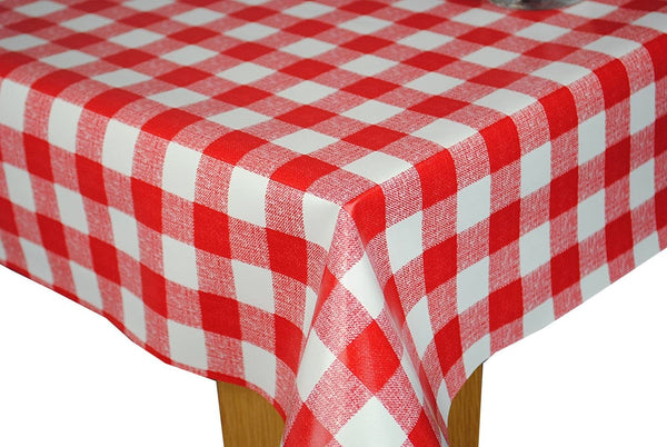 Red 25mm Gingham Check PVC Vinyl Wipe Clean Tablecloth 180cm x 140cm Warehouse Clearance