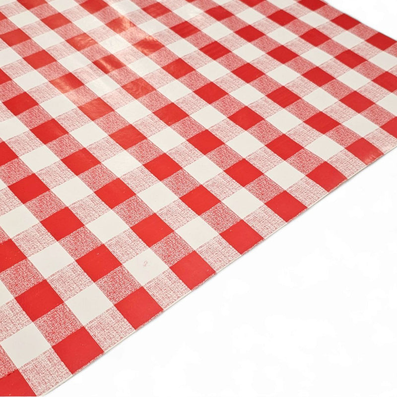 Red Classic Gingham Check  PVC Vinyl Tablecloth 20 Metres -Minor Print Faults