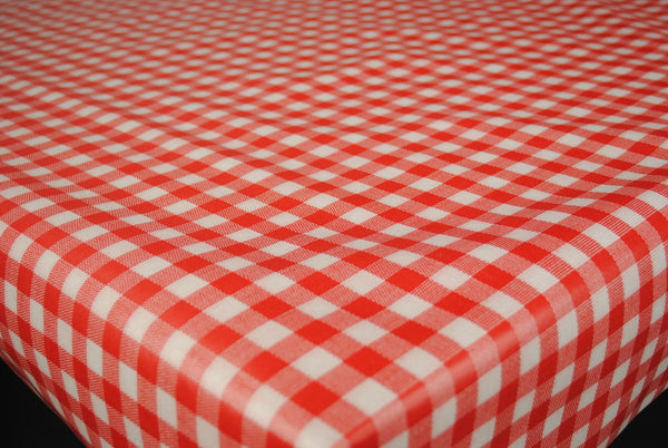 Red  Bistro Check Vinyl Oilcloth Tablecloth