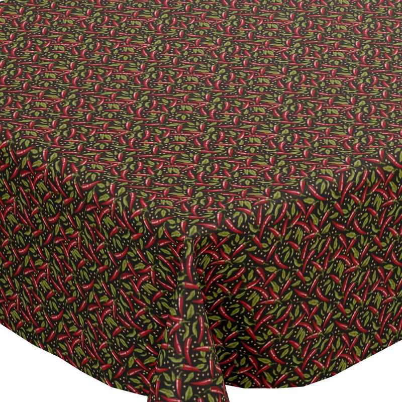 250cm x 140cm Red Chillies on Black  with PARASOL PVC Vinyl Wipe Clean Tablecloth  Warehouse Clearance