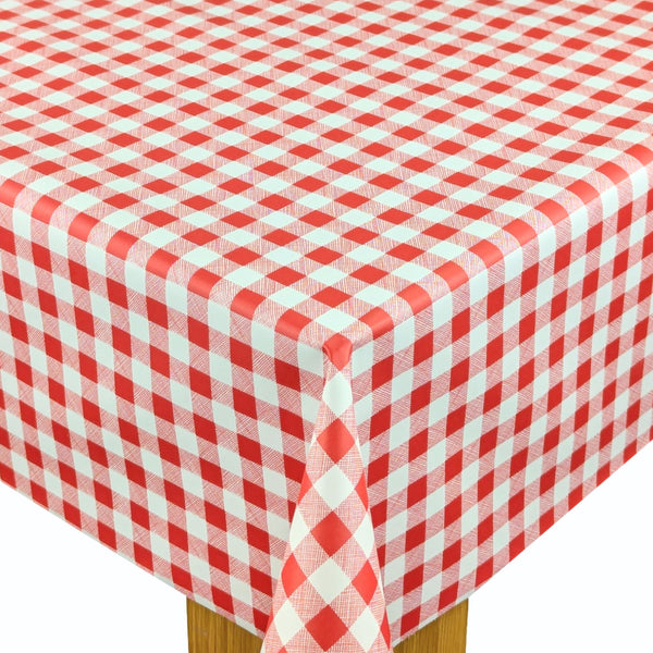 Red Small 12mm Gingham Check  Vinyl Oilcloth Tablecloth