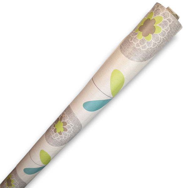 Retro Flowers and Stems PVC Vinyl Tablecloth Roll 20 Metres x 140cm