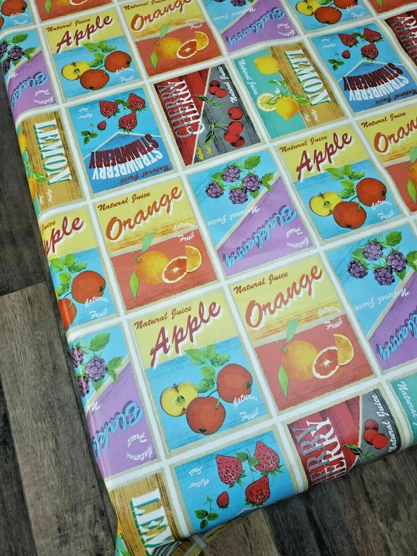 Retro Fruit Advert 110cm x 140cm PVC Vinyl Wipe Clean Tablecloth  Warehouse Clearance