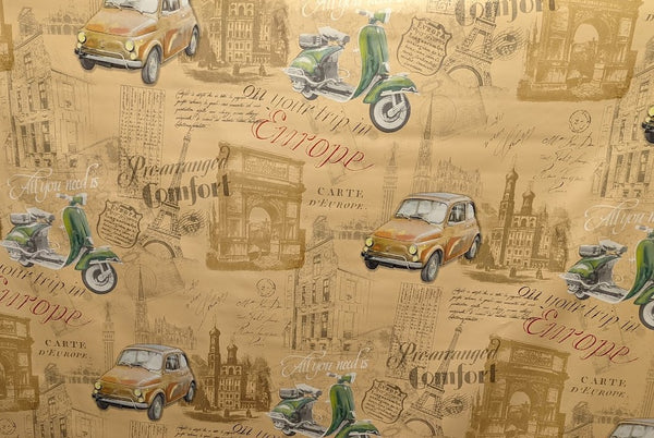 Road Trip Europe Cars and Scooters PVC Vinyl Wipe Clean Tablecloth 100cm x 140cm Warehouse Clearance