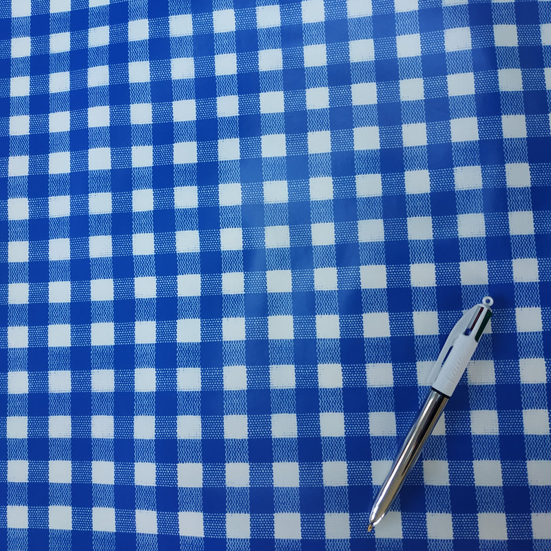 Royal Blue Bistro Gingham Check PVC Vinyl Wipe Clean Tablecloth 140cm x 140cm Warehouse Clearance