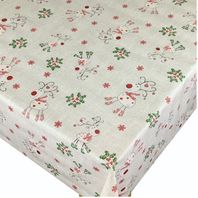 Christmas Rudolph Reindeer Grey Vinyl Oilcloth Tablecloth