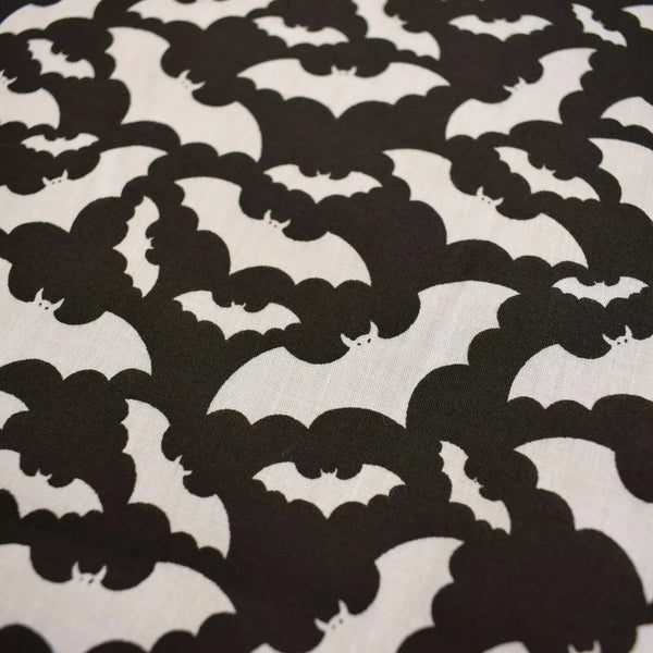 Halloween Black with White Bats Polycotton Fabrics 114cm wide