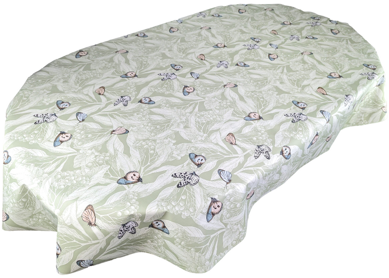 Oval Sage Butterflies Leaves Wipe Clean PVC Vinyl Tablecloth 200cm x 140cm