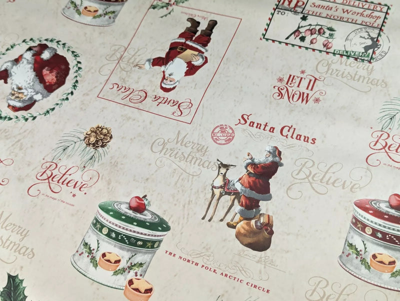 Christmas Santa Claus Cream Vinyl Oilcloth Tablecloth