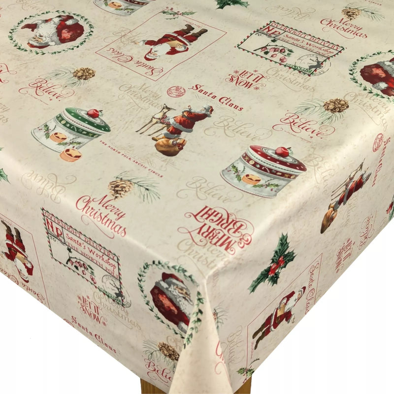 Christmas Santa Claus Cream Vinyl Oilcloth Tablecloth